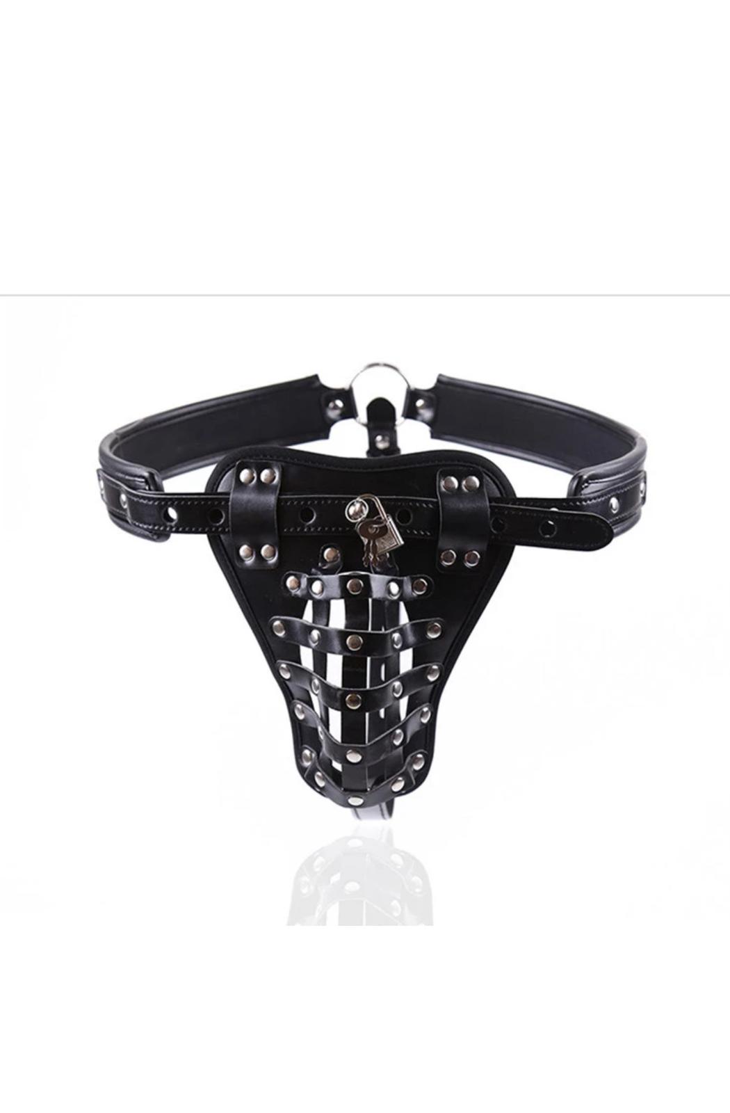 Cinturon de Castidad Masculino Cuero Juego Sexual BDSM